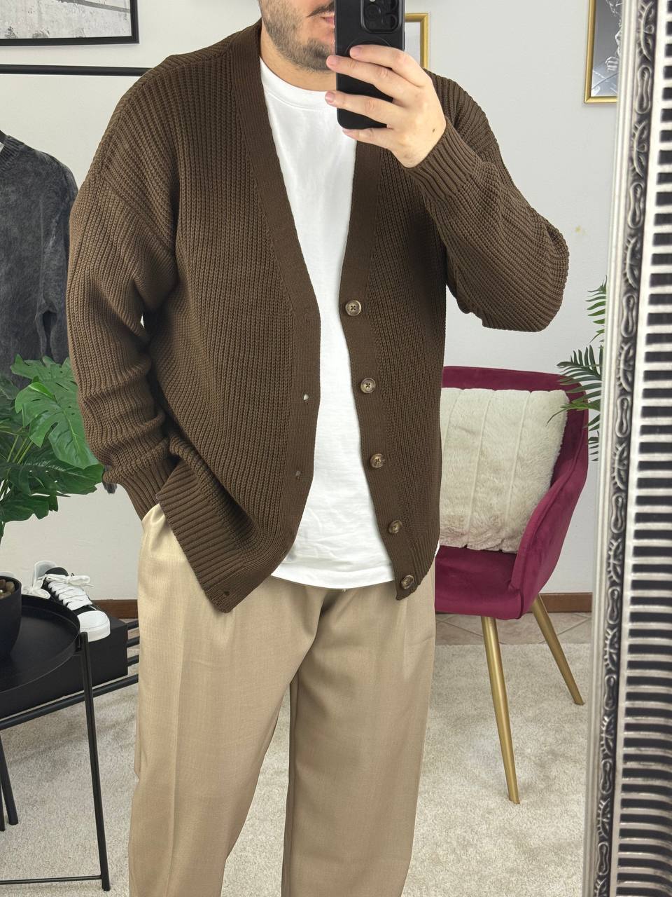 CARDIGAN BASIC MARRONE