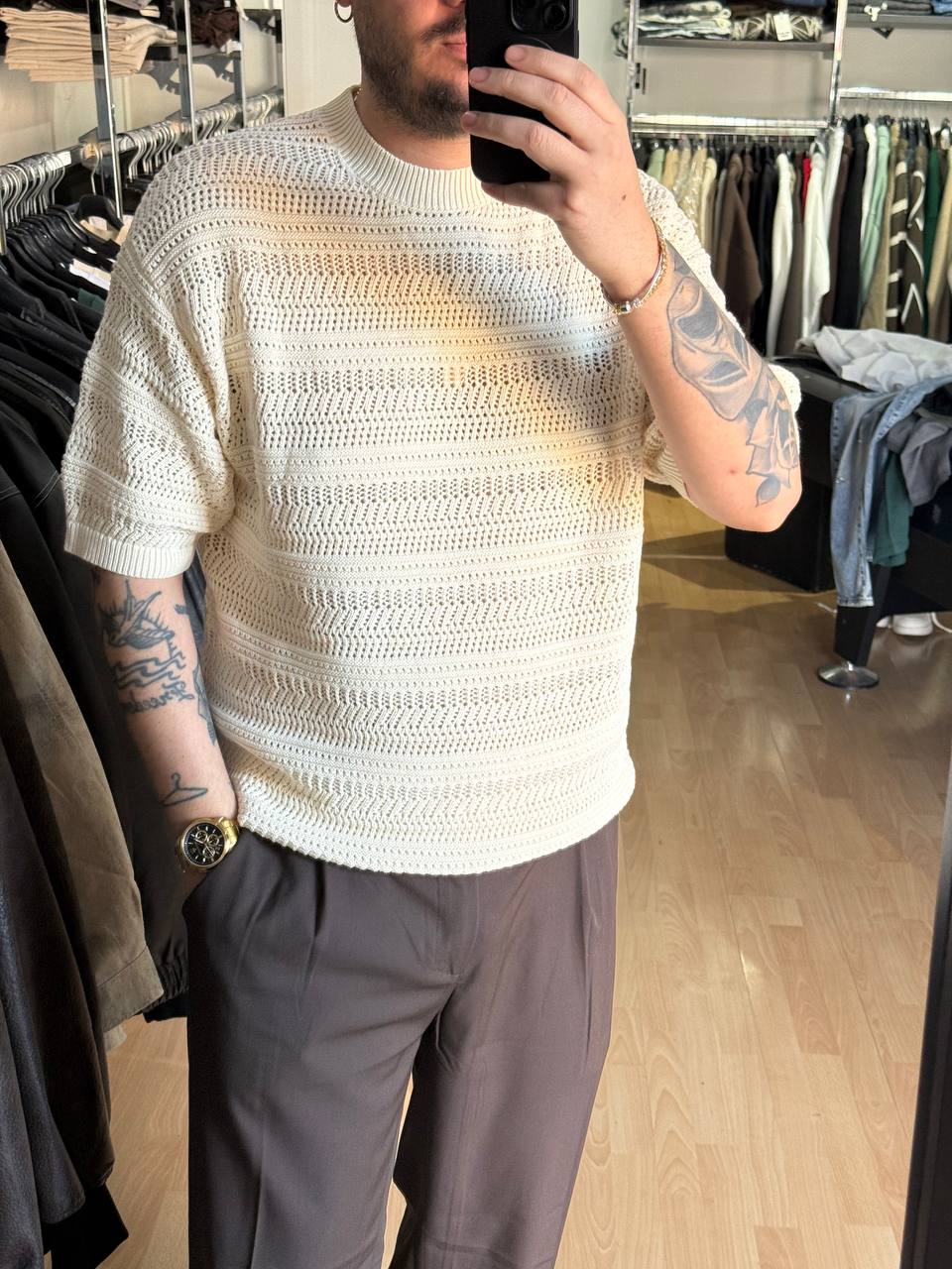 T-SHIRT TRAFORATA BEIGE