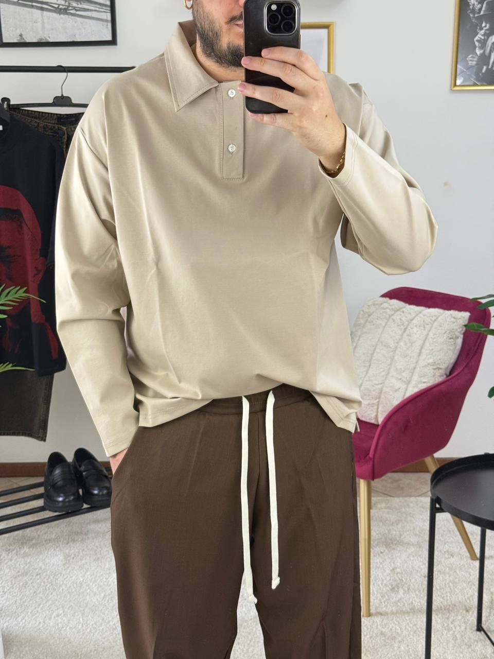 POLO MOD. P***A MANICA LUNGA BEIGE
