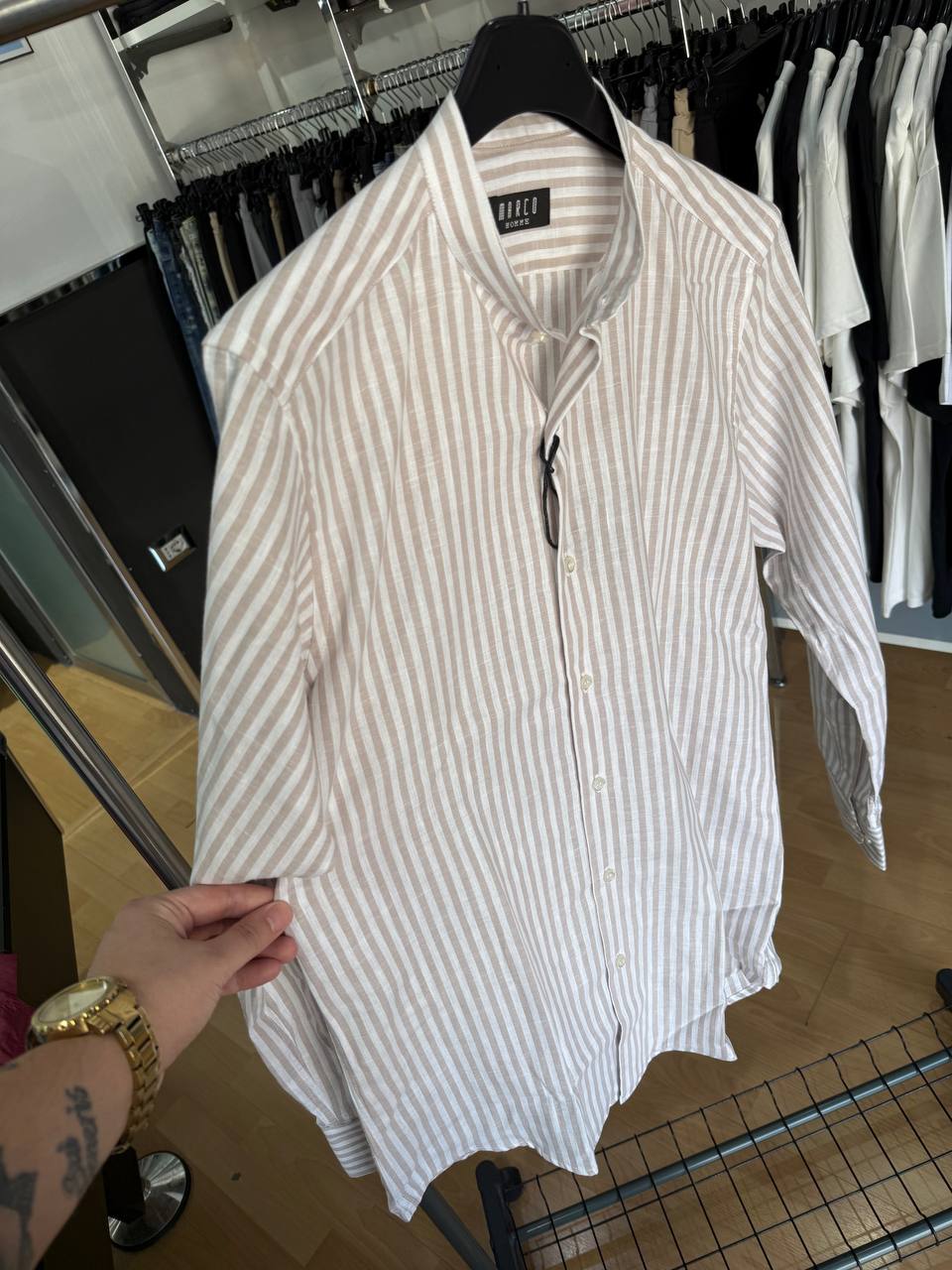 CAMICIA LINO COREANA BIANCA E BEIGE