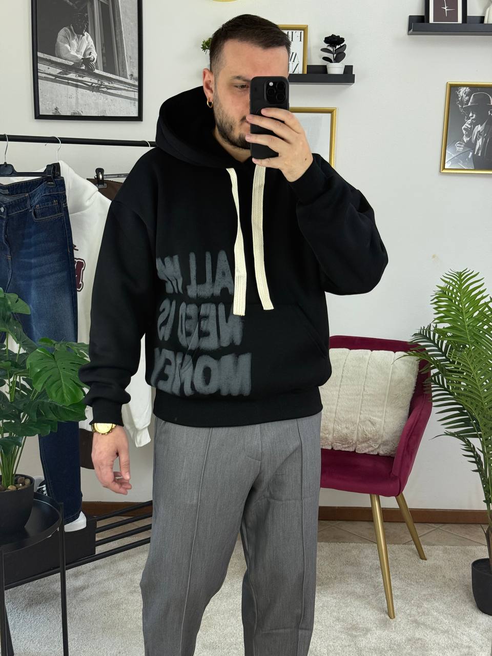 FELPA CAPPUCCIO MONEY NERA