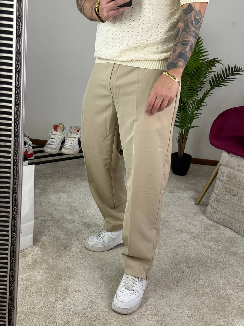 PANTALONE FONDO LARGO SPACCO BEIGE