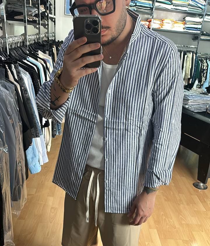 CAMICIA RIGHE COREANA BLU E BIANCA