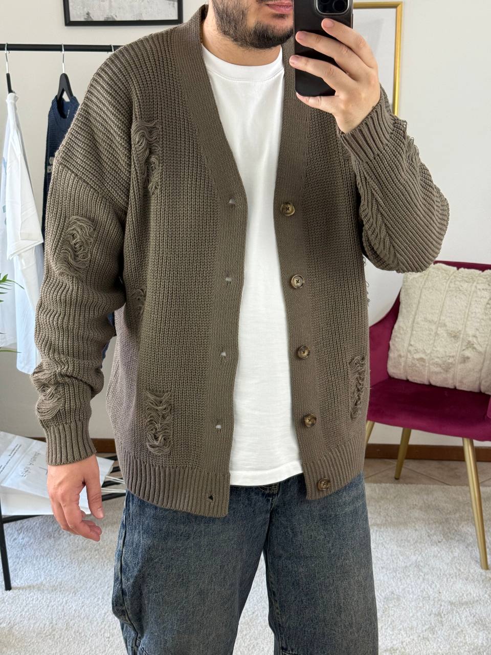 CARDIGAN ROTTURE MARRONE