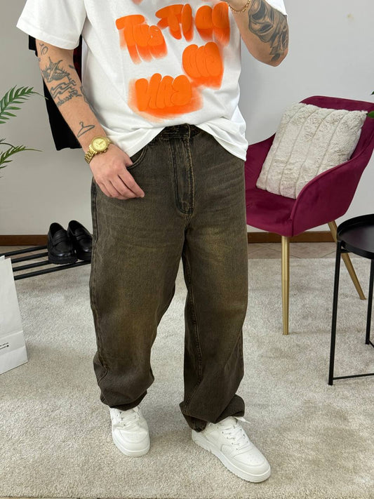 JEANS BAGGY MARRONE