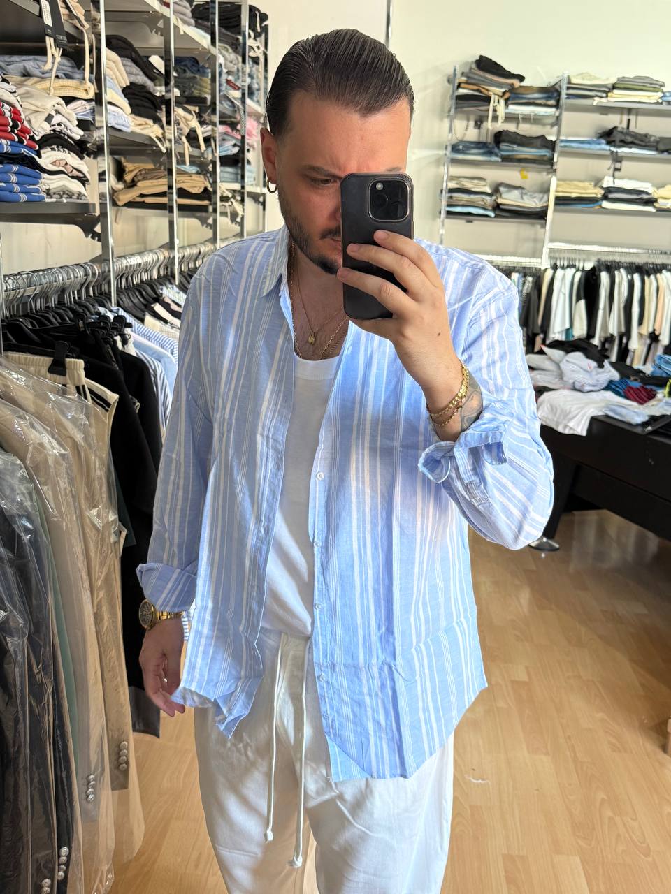 CAMICIA BIANCA E CELESTE MANICA LUNGA