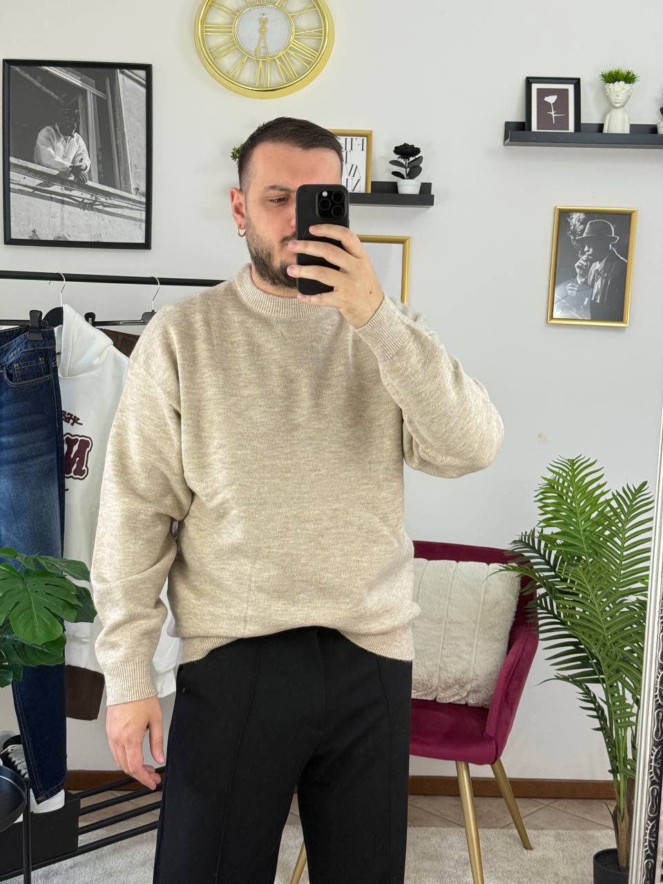 MAGLIONE GIROCOLLO BASIC BEIGE