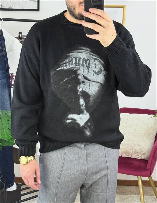 MAGLIONE STAMPA COW NERO