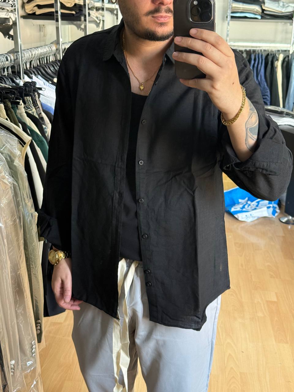 CAMICIA IN LINO NERA