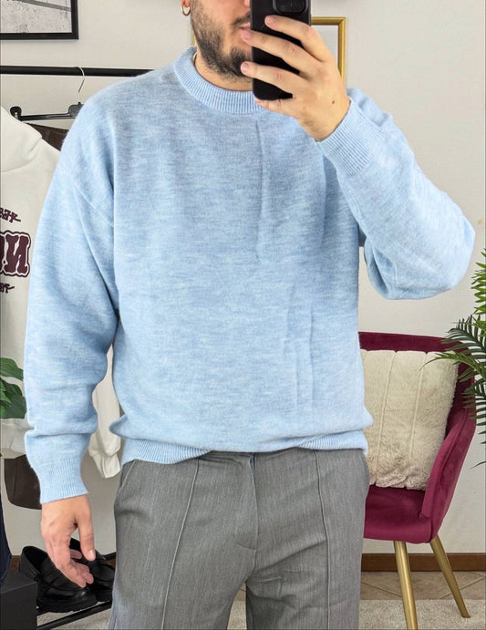 MAGLIONE GIROCOLLO BASIC CELESTE