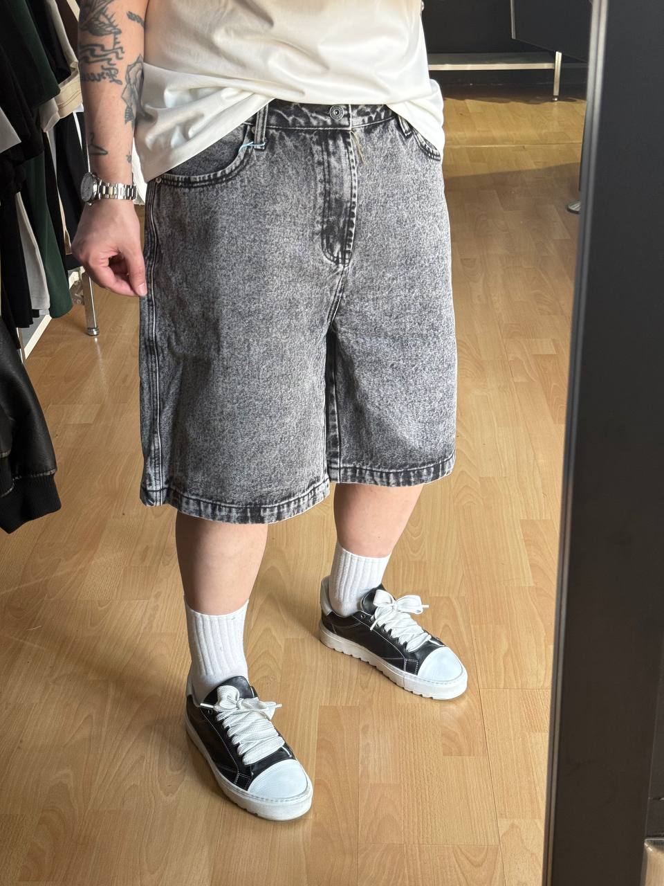 BERMUDA JEANS MARMORIZZATO GRIGIO