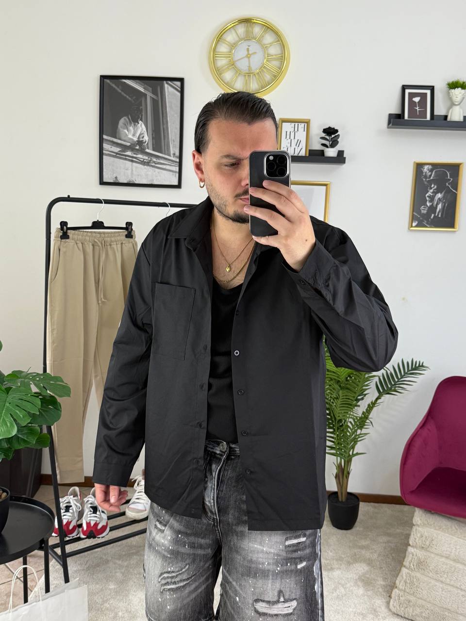 CAMICIA OVER TASCA NERA