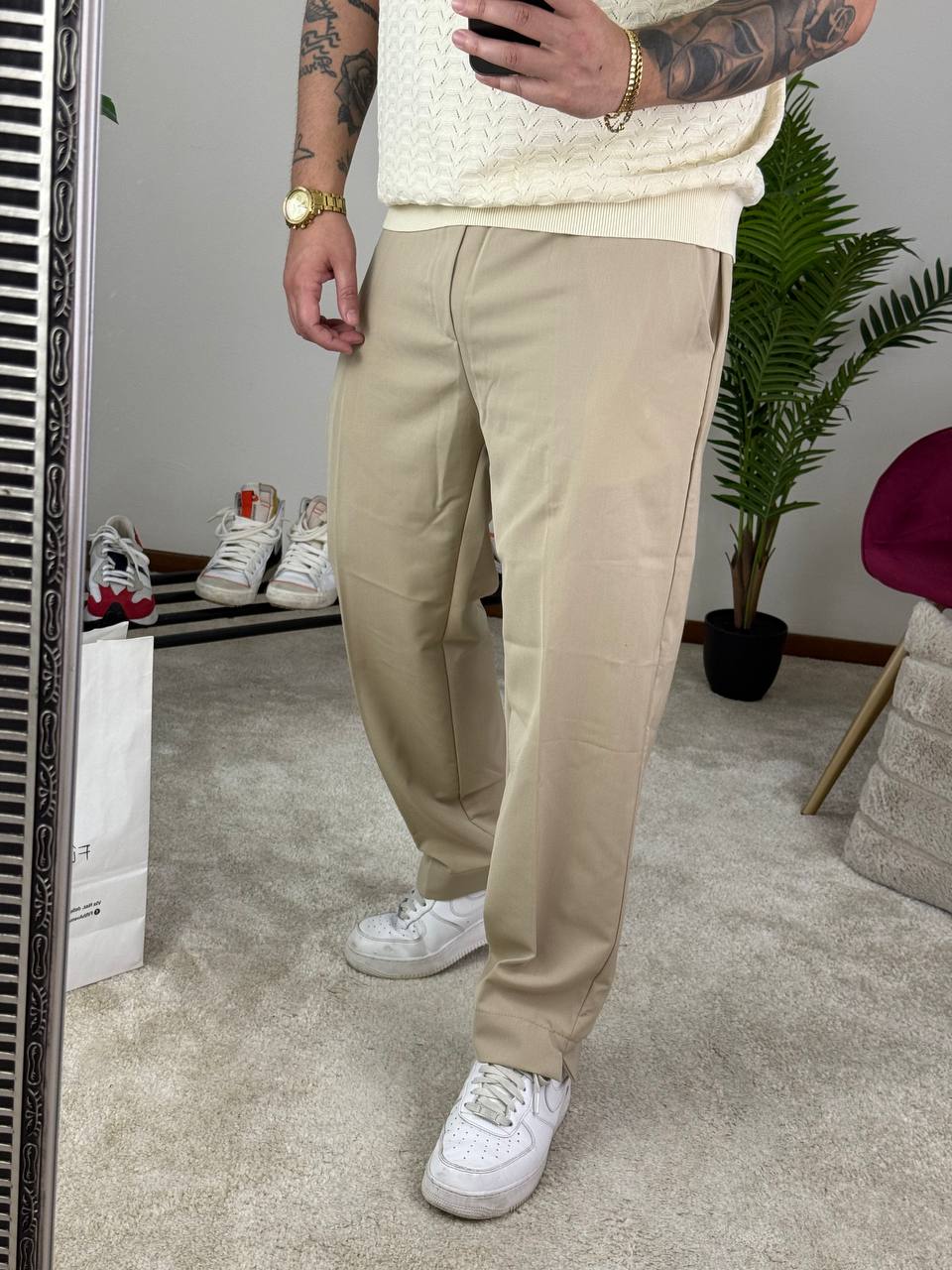 PANTALONE FONDO LARGO SPACCO BEIGE