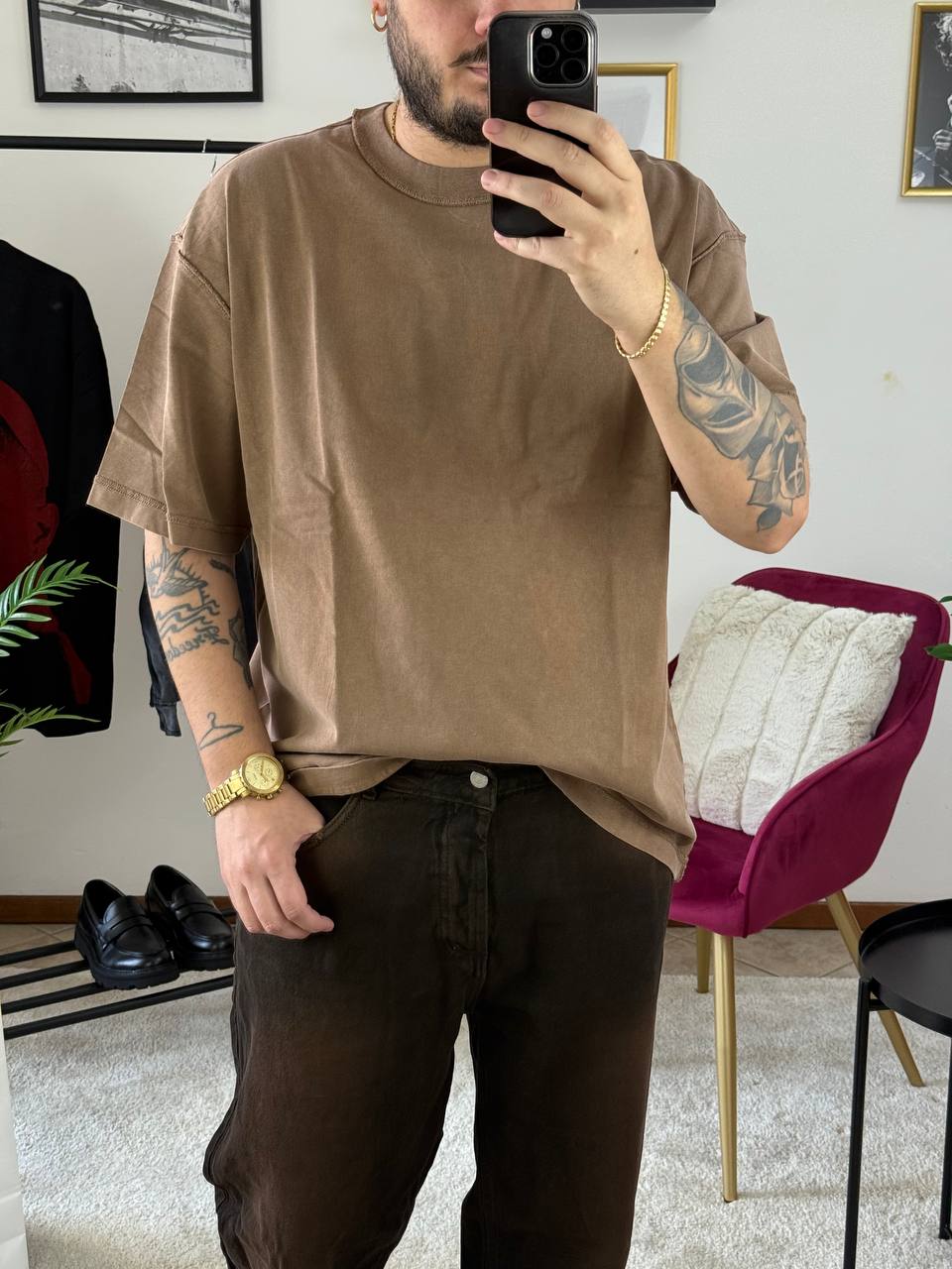 T-SHIRT CUCITURA MARRONE
