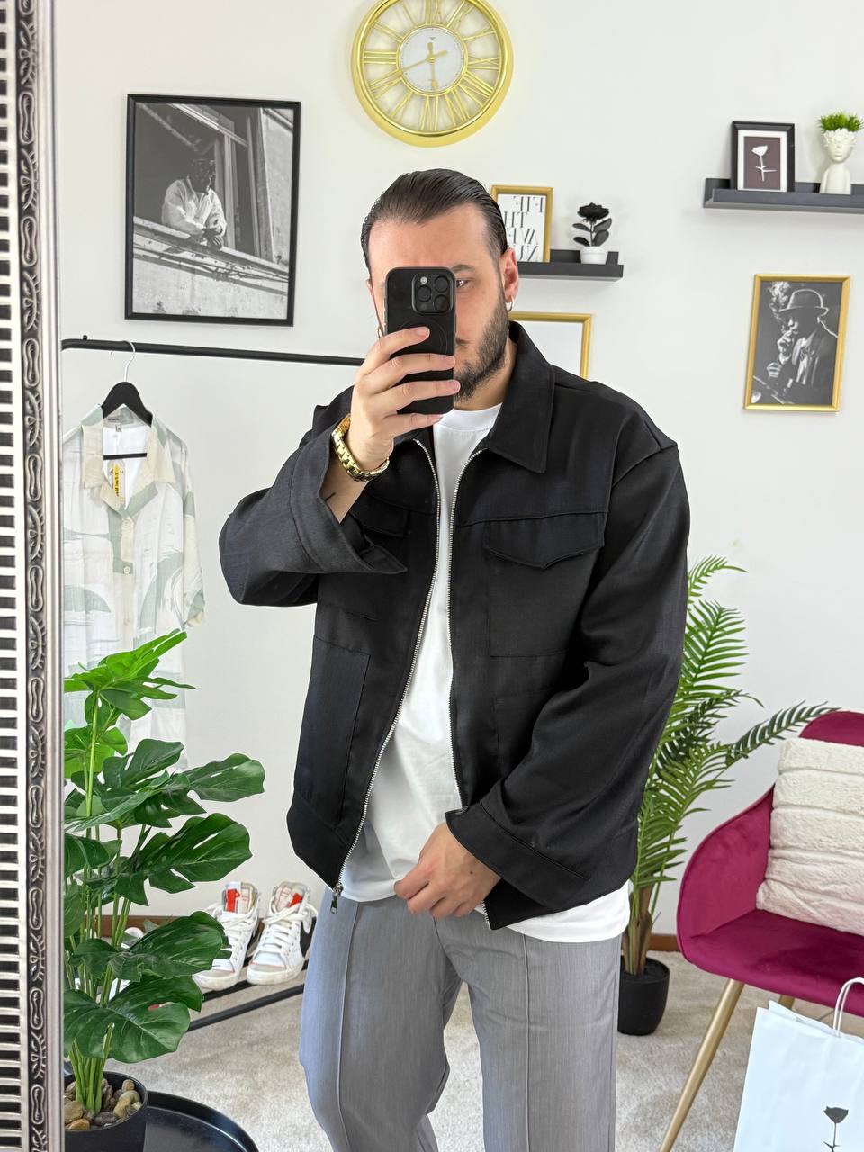 CAMICIONE TASCONI ZIP NERO