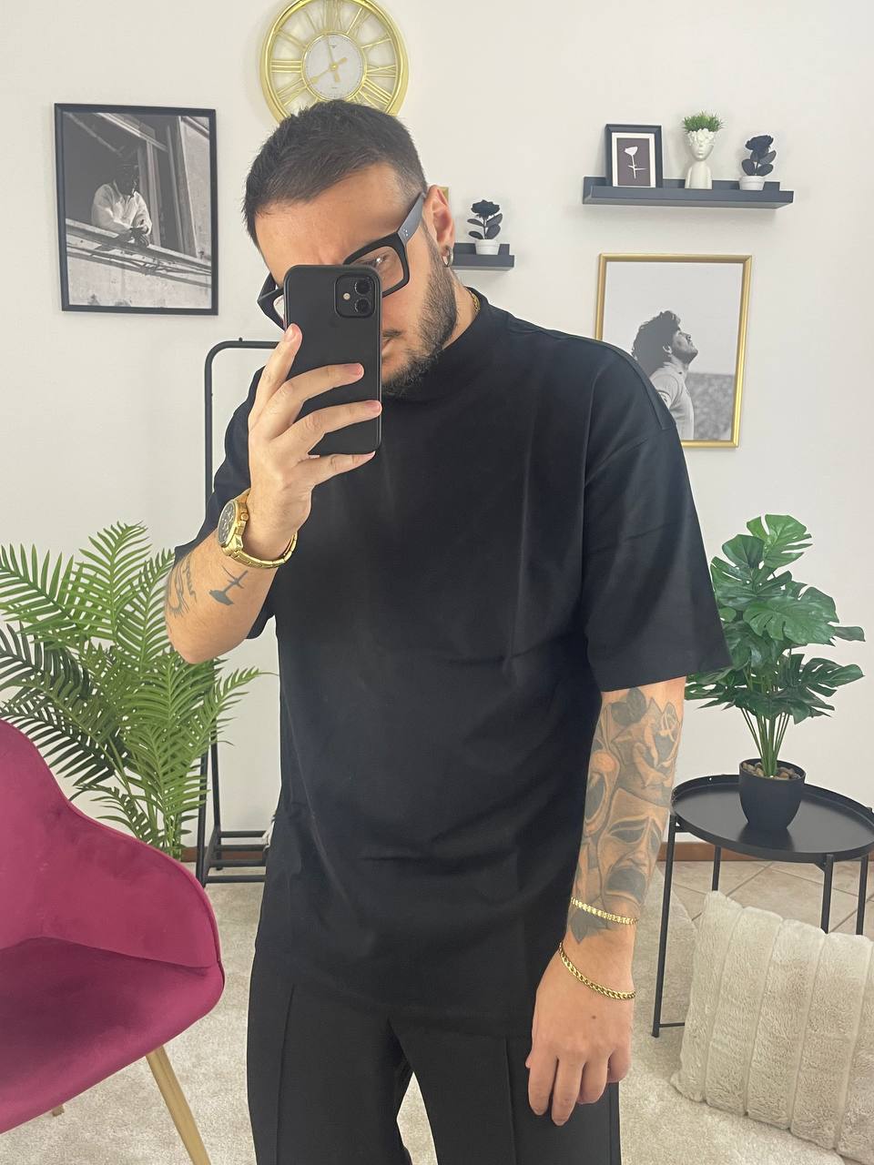 T-SHIRT BASIC PREMIUM NERA DOPPIOCOLLO