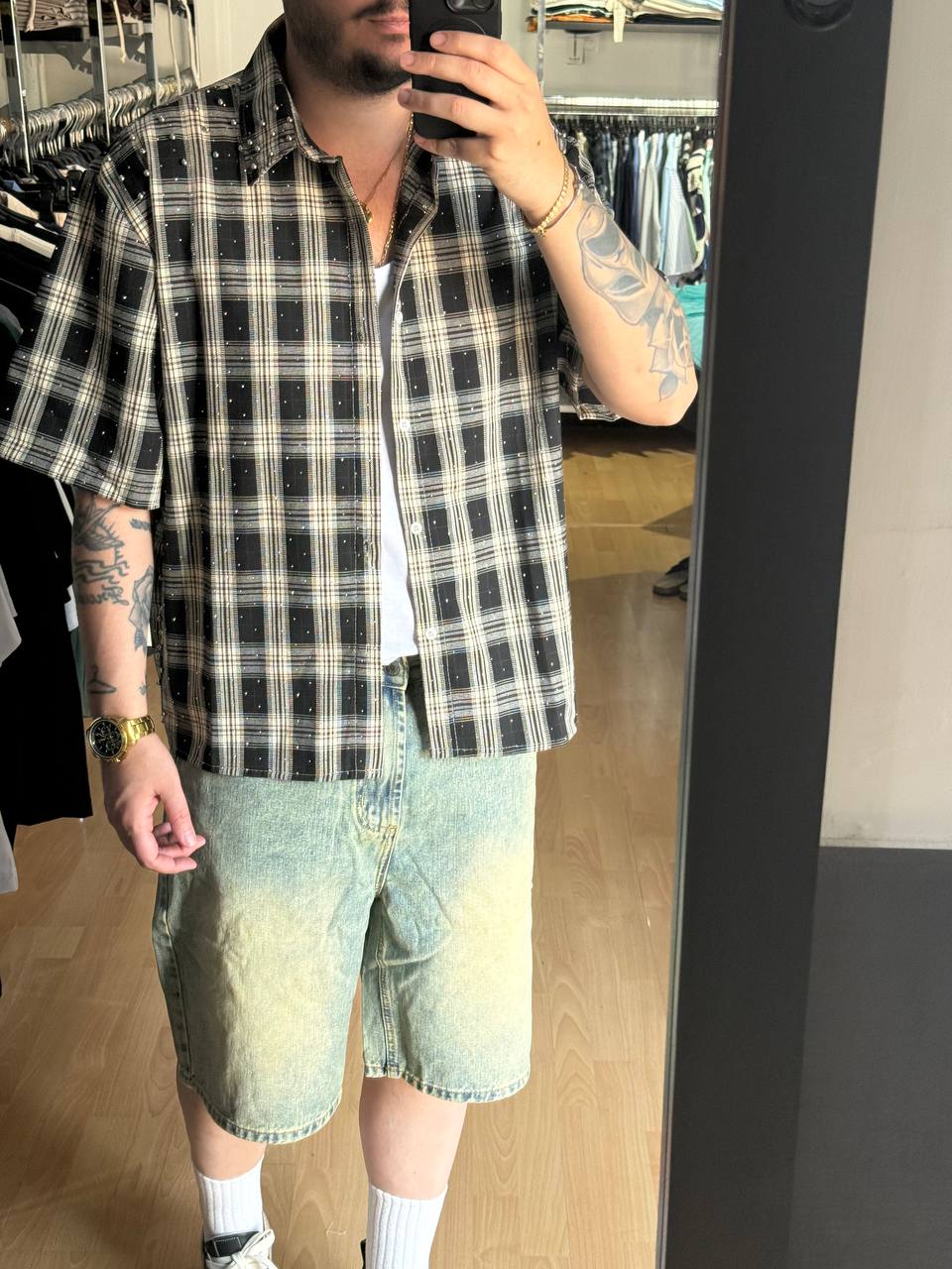 CAMICIA QUADRI NERA PERLE