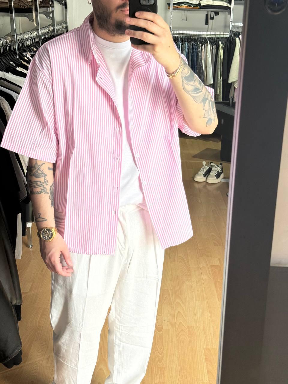 CAMICIA MEZZA MANICA RIGHE ROSA ACY