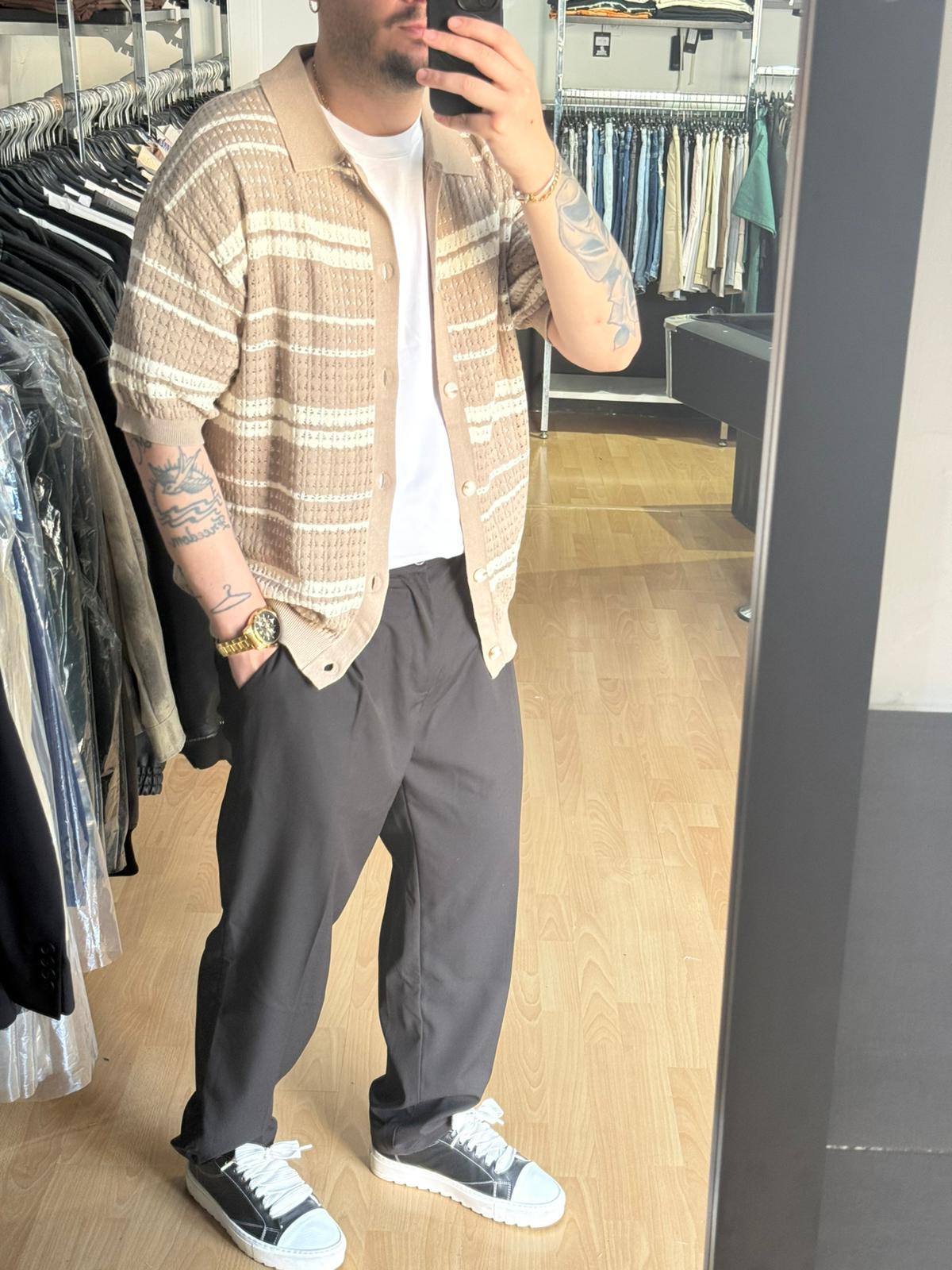 CARDIGAN RIGHE TRAFORATO BEIGE