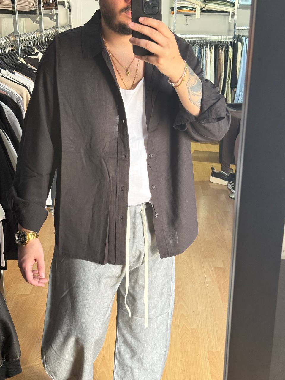 CAMICIA OVER LINO NERA