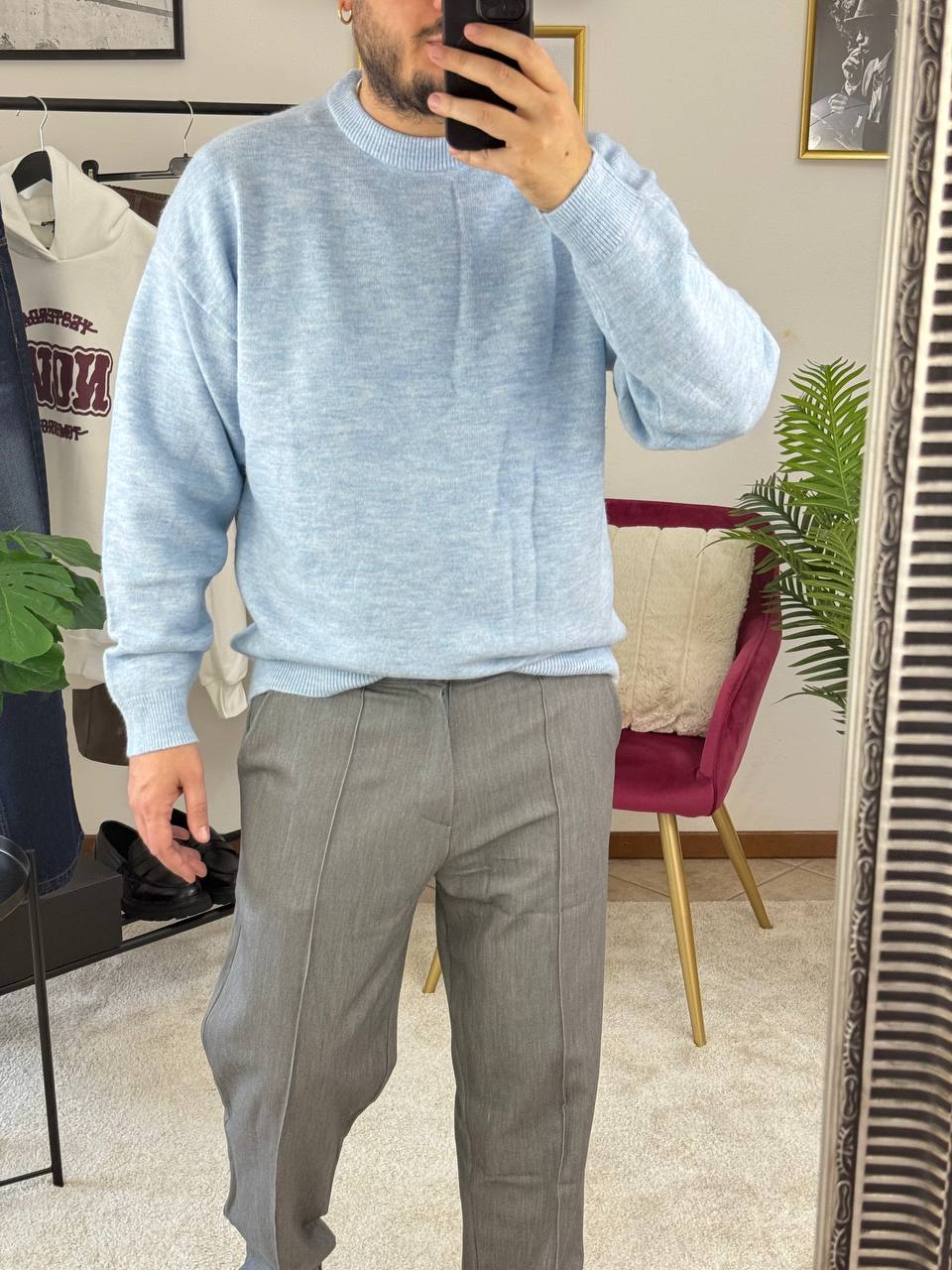 MAGLIONE GIROCOLLO BASIC CELESTE