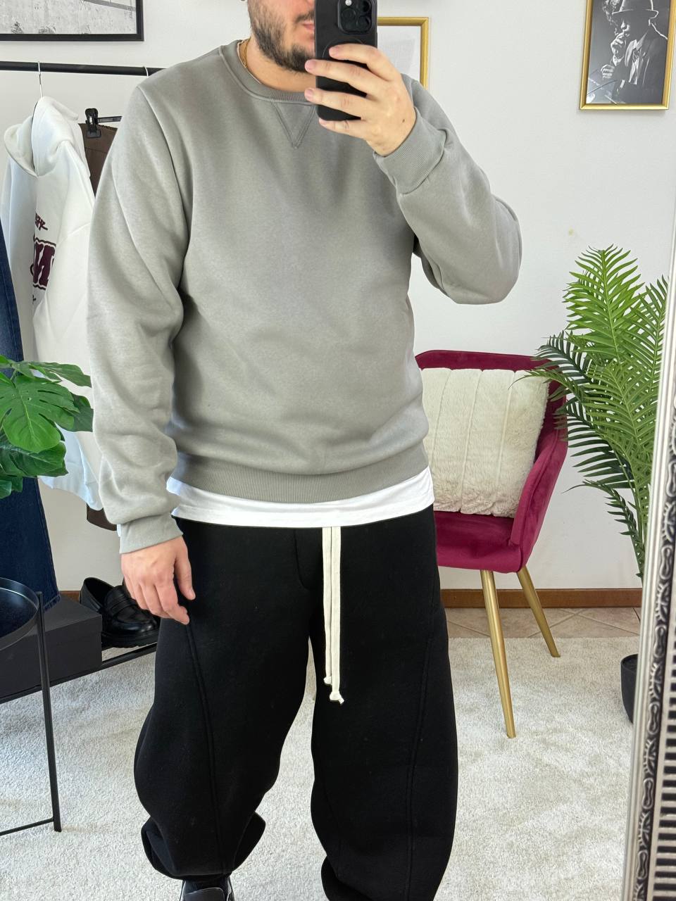 FELPA BASIC GIROCOLLO PIOMBO