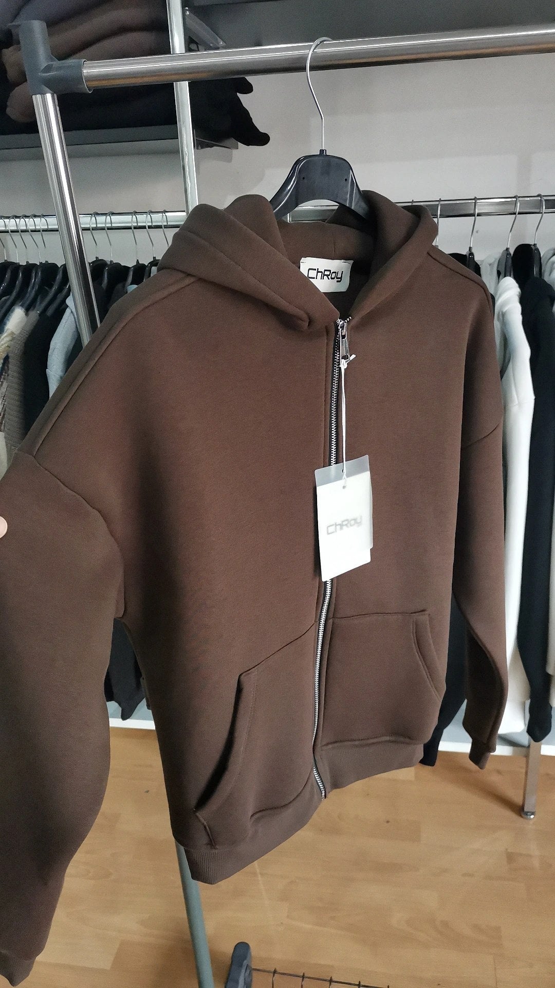 FELPA CAPPUCCIO ZIP MARRONE
