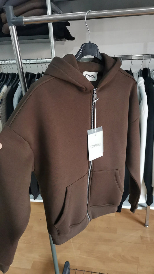 FELPA CAPPUCCIO ZIP MARRONE