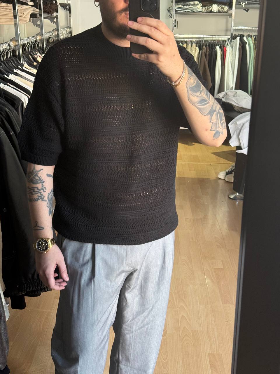 T-SHIRT TRAFORATA NERA