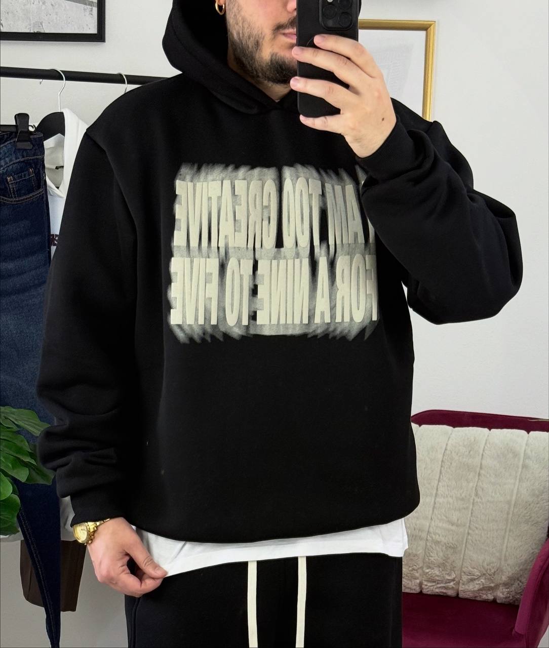 FELPA CAPPUCCIO CREATIVE NERA