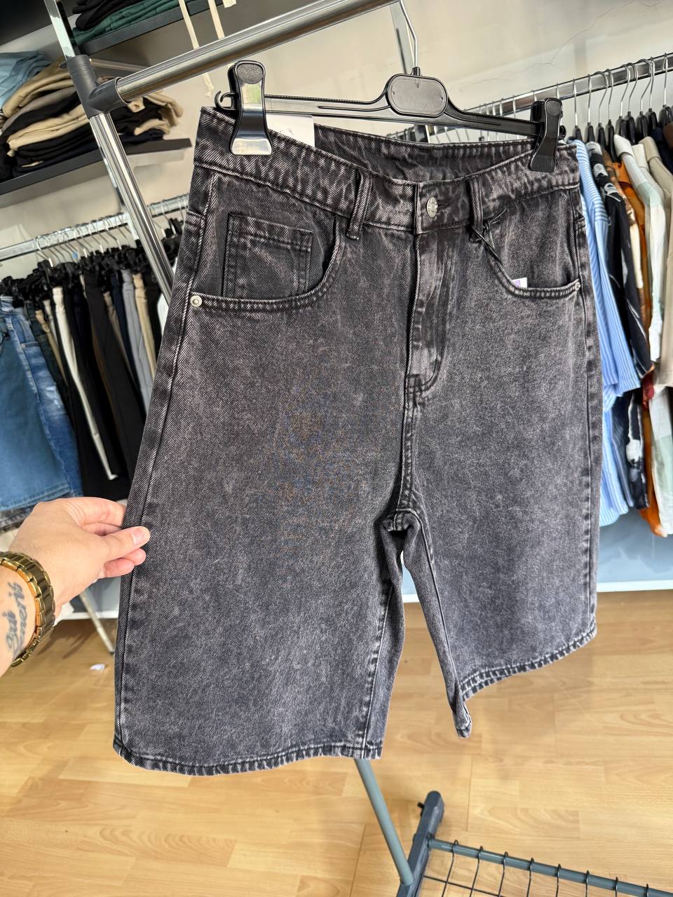 BERMUDA JEANS BAGGY GRIGIO SCURO