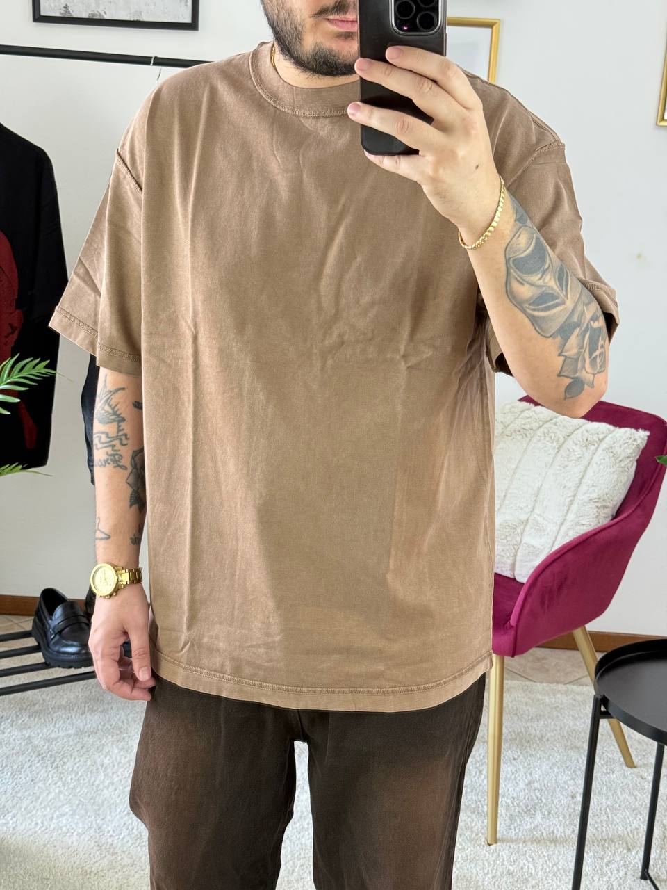 T-SHIRT CUCITURA MARRONE