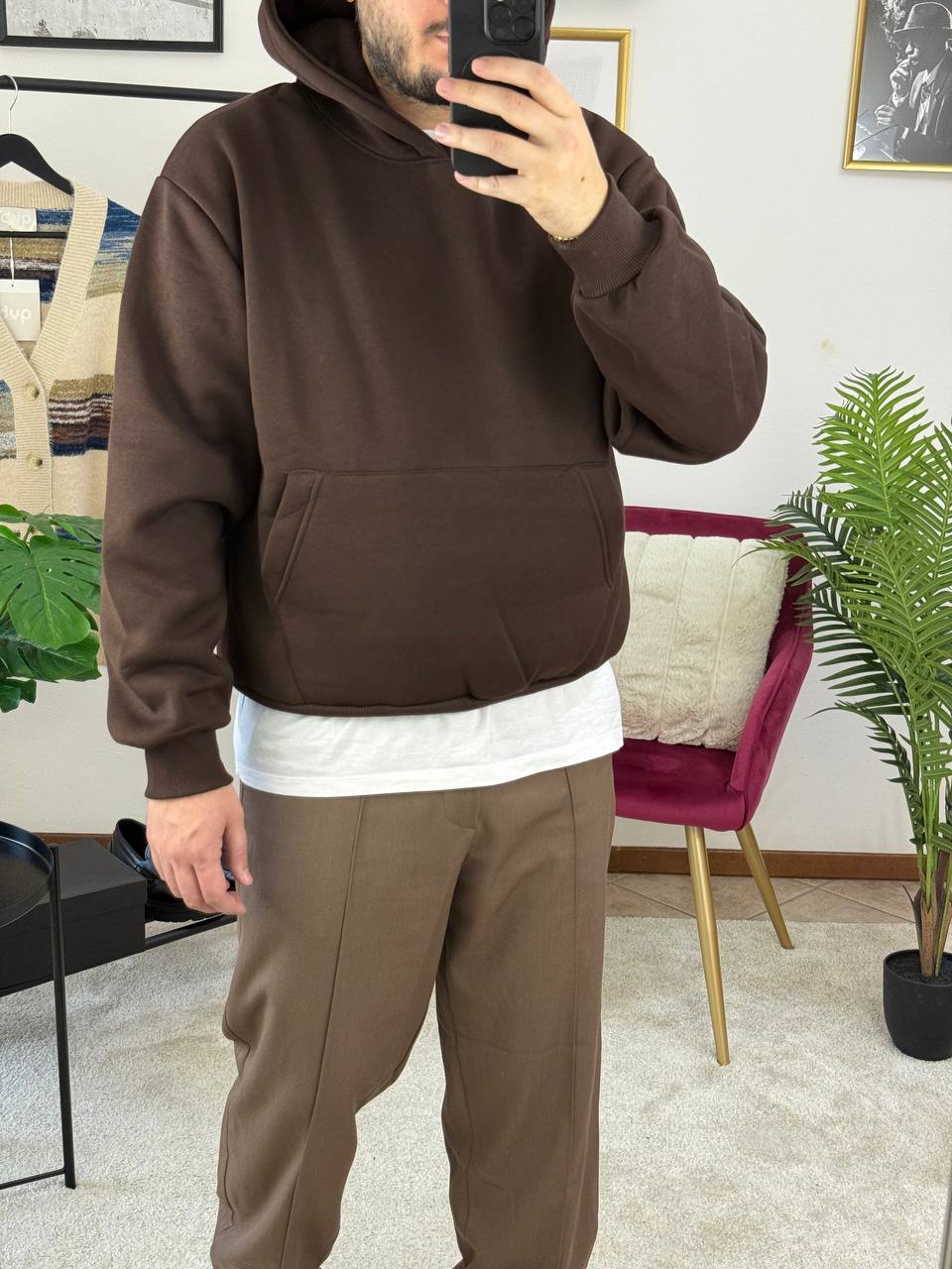 FELPA CAPPUCCIO BASIC MARRONE