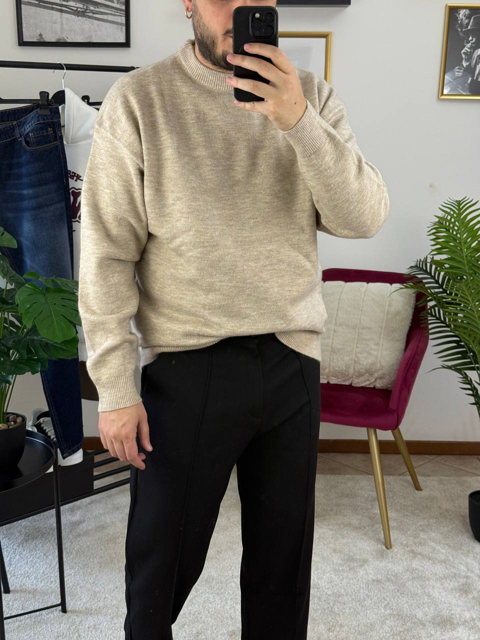 MAGLIONE GIROCOLLO BASIC BEIGE