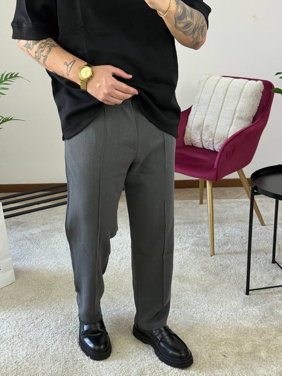 PANT.FONDO LARGO GRIGIO