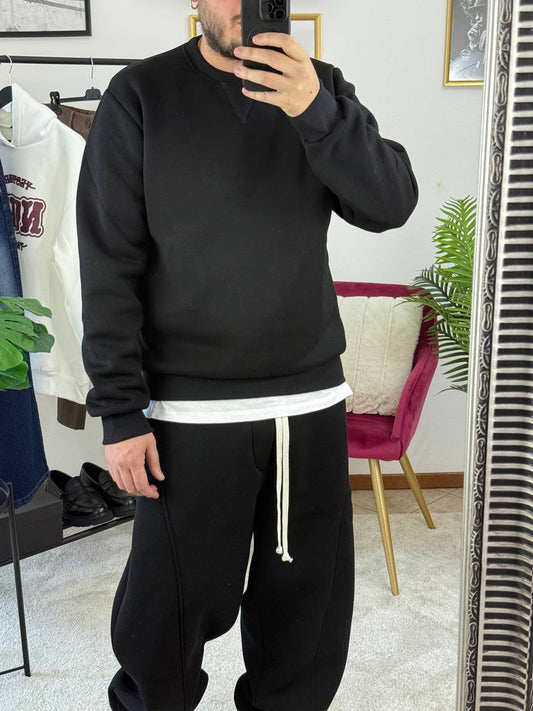 FELPA BASIC GIROCOLLO NERA