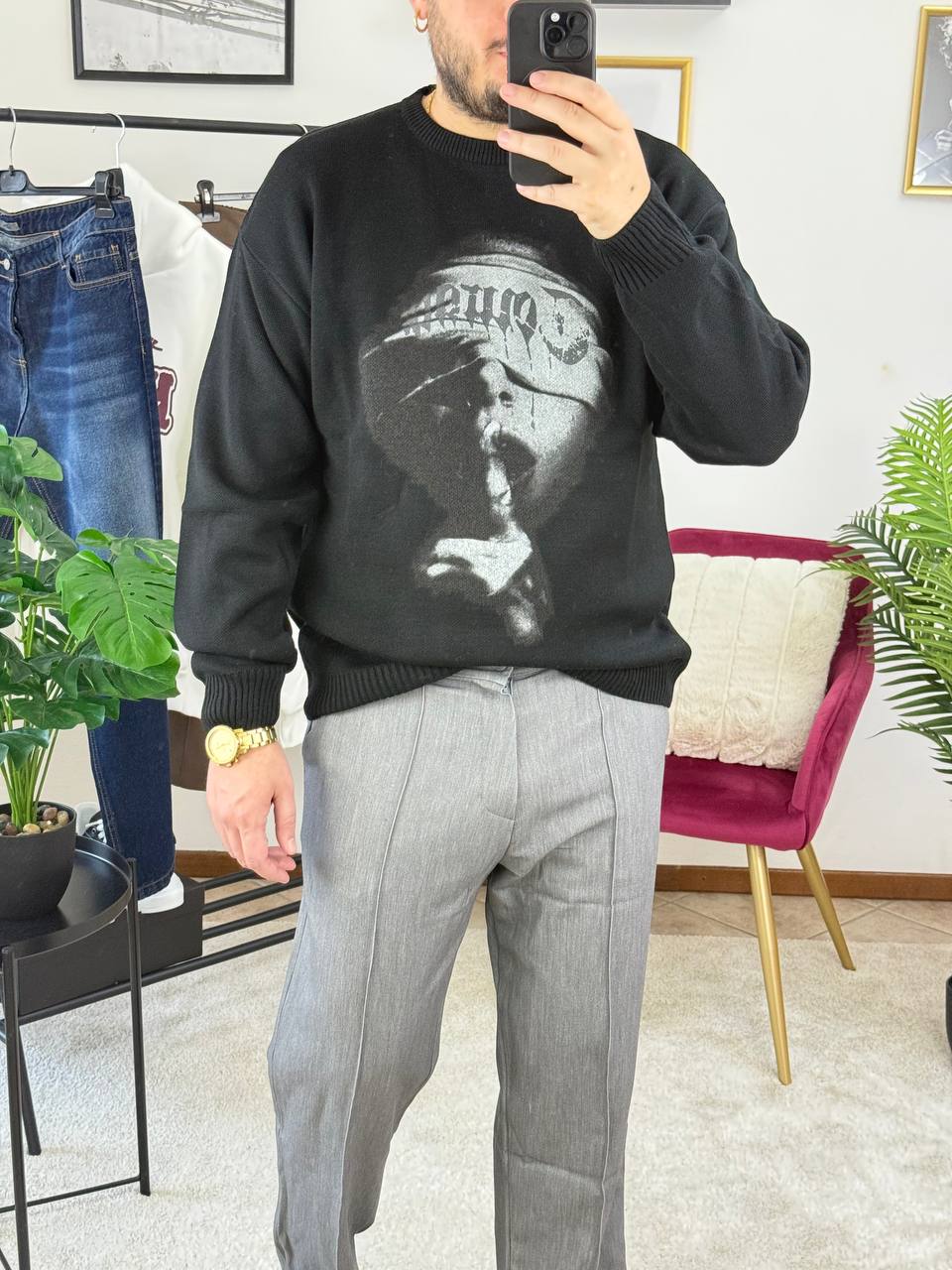 MAGLIONE STAMPA COW NERO