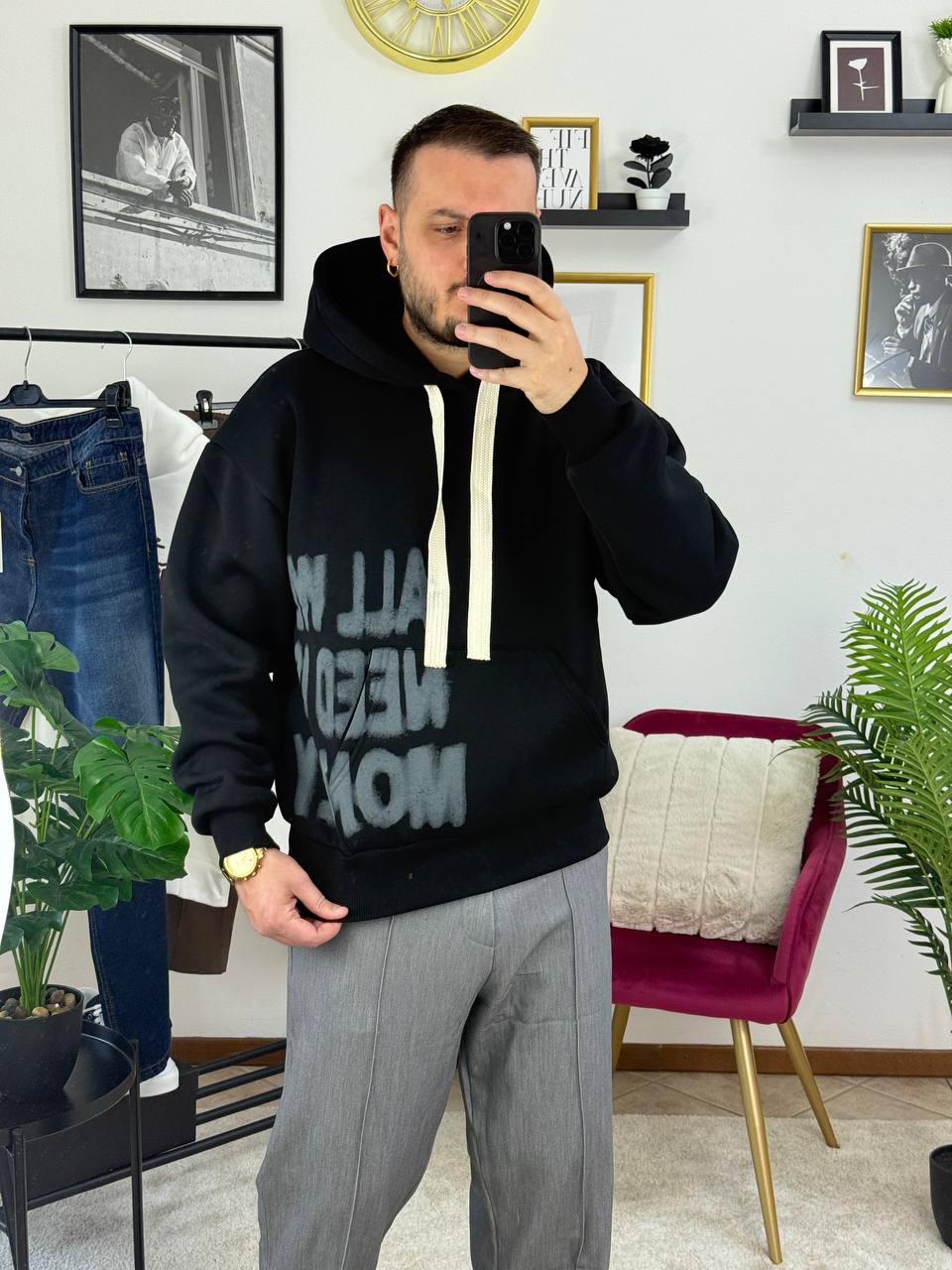 FELPA CAPPUCCIO MONEY NERA