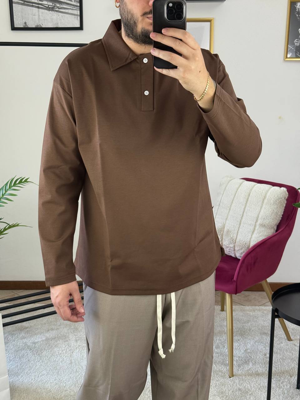 POLO MOD. P***A MANICA LUNGA MARRONE