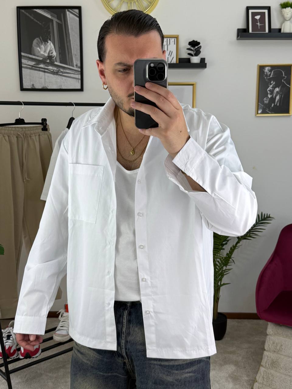 CAMICIA OVER CON TASCA BIANCA