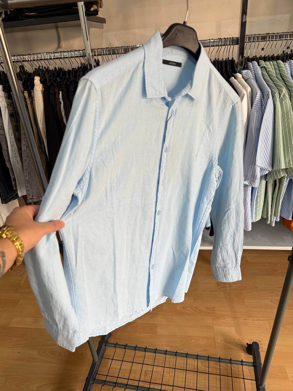 CAMICIA IN LINO CELESTE