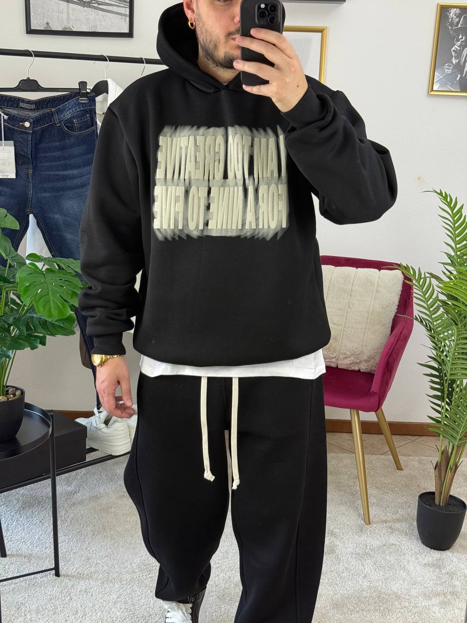 FELPA CAPPUCCIO CREATIVE NERA