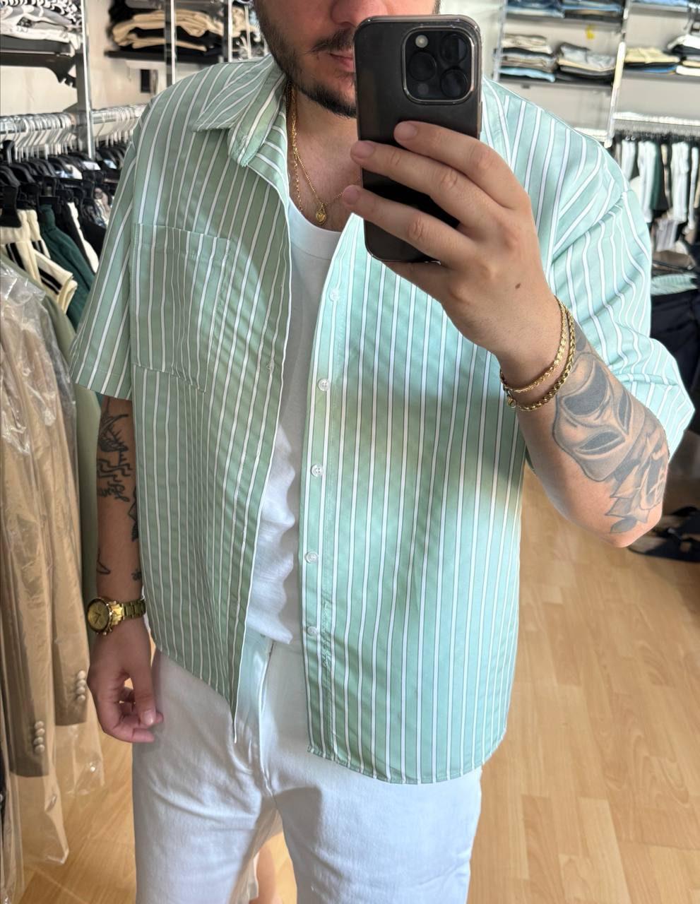 CAMICIA CROPPED BIANCA E VERDE