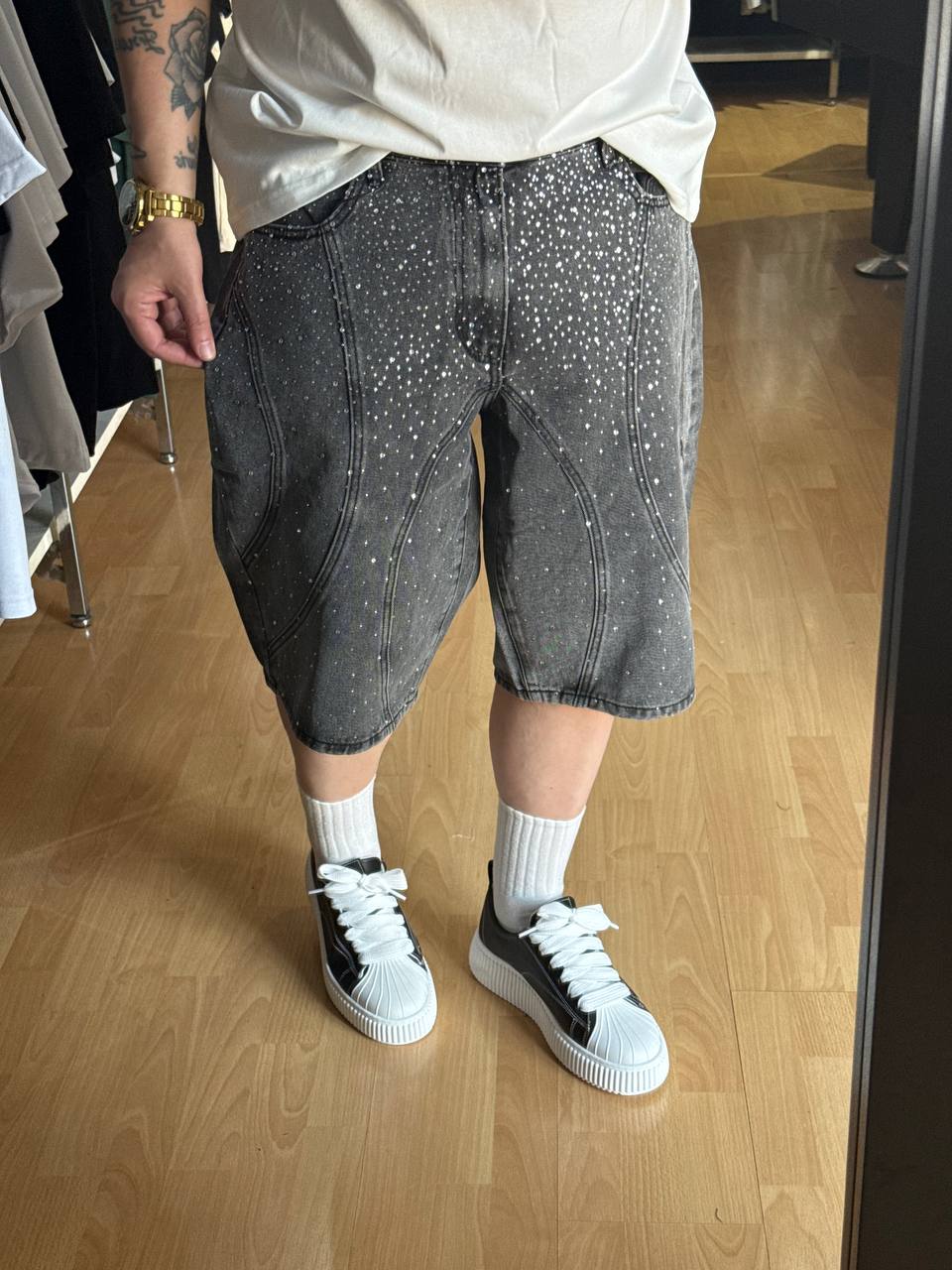 BERMUDA JEANS LINEE BRILLANTINI GRIGIO