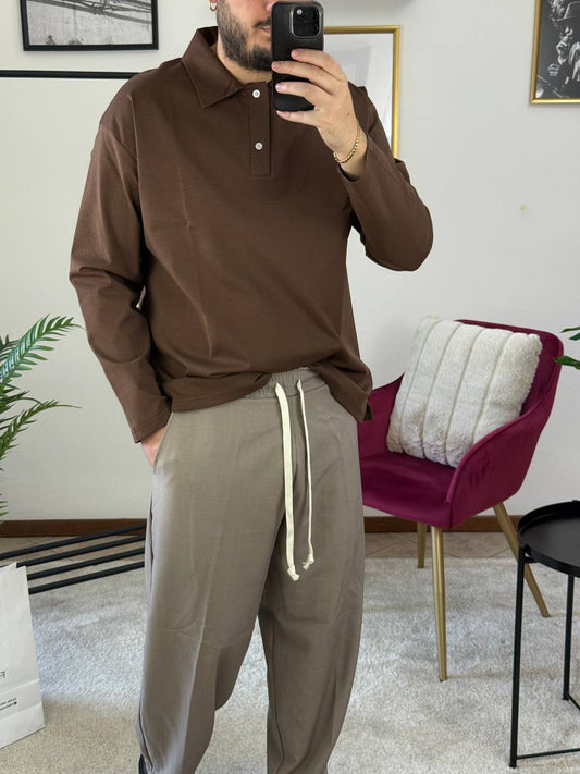 POLO MOD. P***A MANICA LUNGA MARRONE