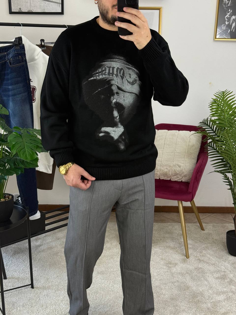 MAGLIONE STAMPA COW NERO