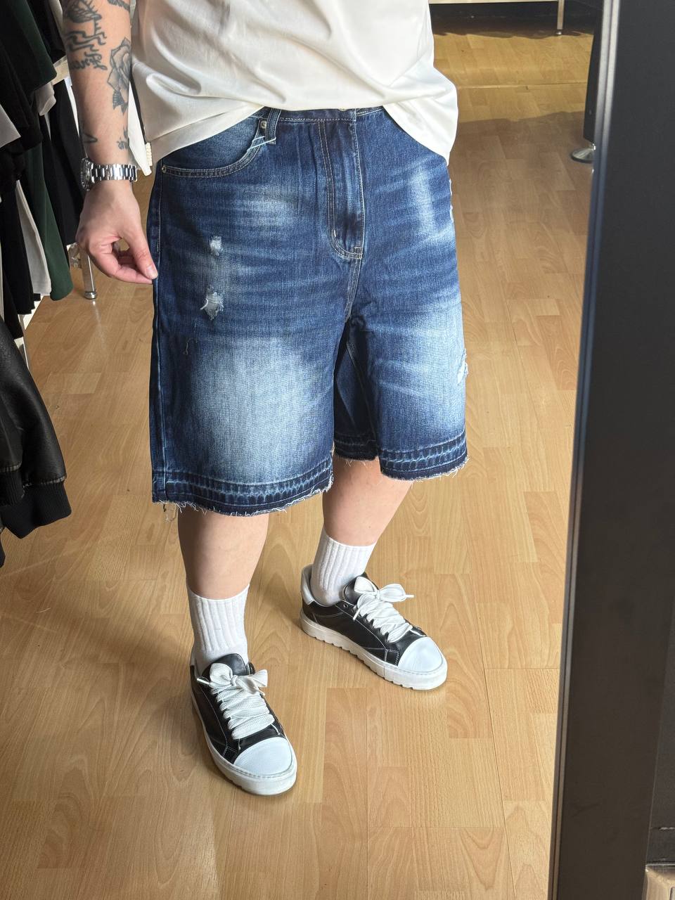 BERMUDA JEANS SFRANGIATO BLU