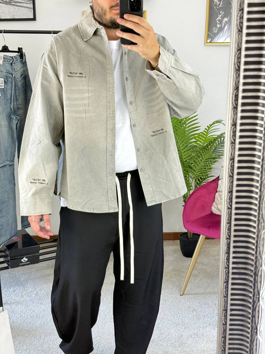 CAMICIA JEANS RICAMO GRIGIO