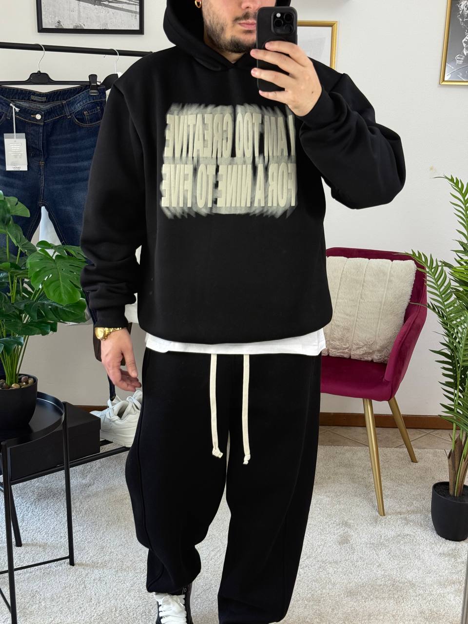 FELPA CAPPUCCIO CREATIVE NERA