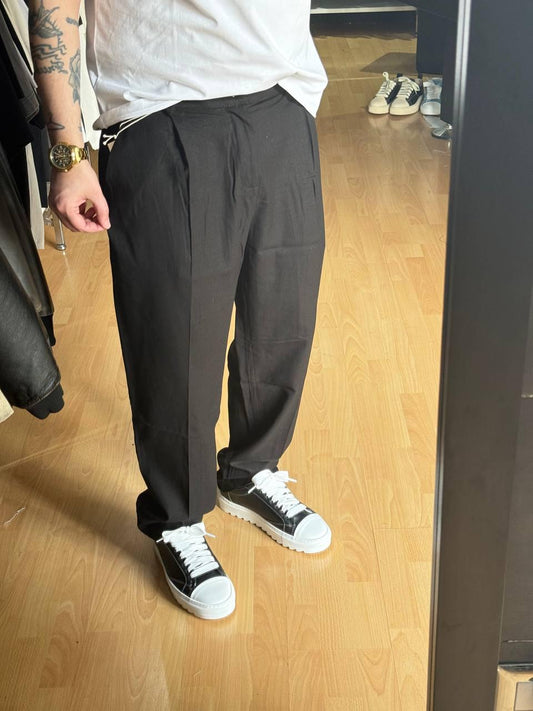 PANTALONE FONDO LARGO LINO IMB10 NERO